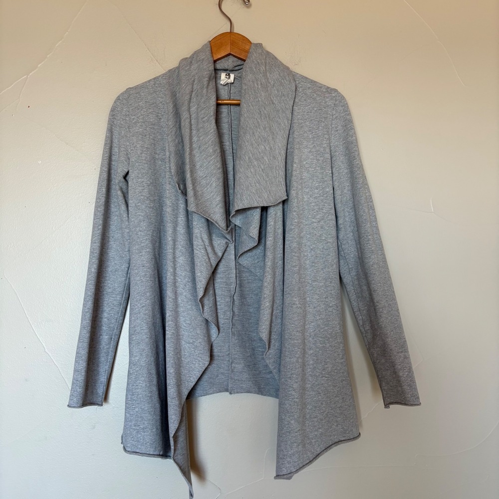 Flawless Womens Gray Open Front Waterfall Drape Cardigan‎ Sweater SZ S Cotton